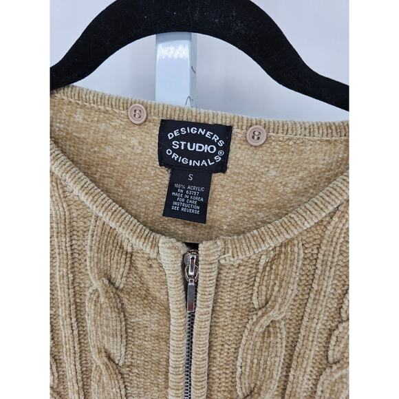 Studio Originals Womens Sz S Zip Up Chenille Cardigan Sweater Beige - Picture 2 of 3